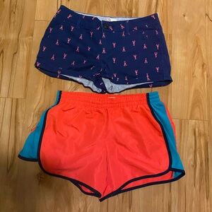 Navy Lobster Print Shorts (5) and Neon Colored Athletic Shorts (M)